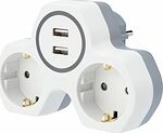 REXANT 11-1089 Двойник электрический 16А с/з и защитными шторками + 2 USB порта, 2,4 А, белый REXANT 