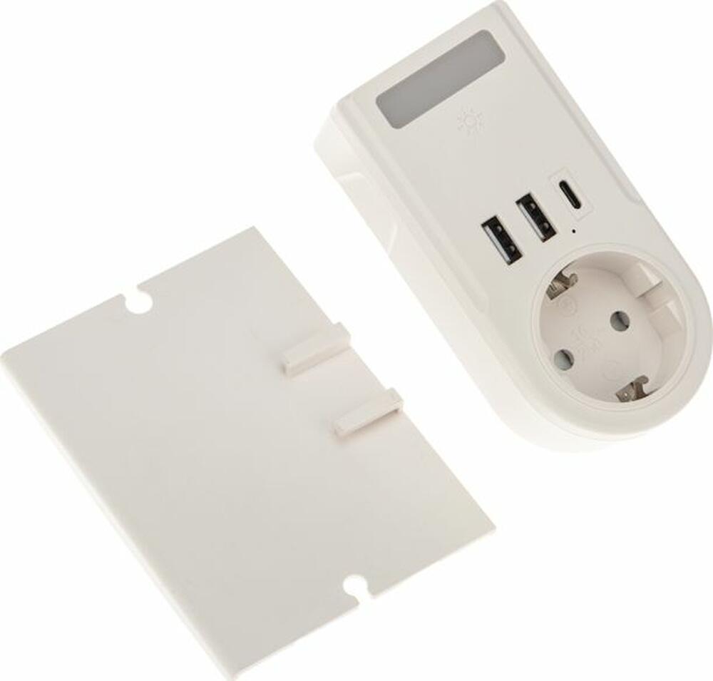 REXANT 11-1270 Адаптер USB многофункциональный (2хUSB-A, USB-С, розетка 220-250В) с подсветкой и подставкой для телефона REXANT