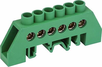 REXANT 11-2306 Шина PE «земля» в комбинированном зеленом изоляторе на DIN-рейку 6x9мм 6 групп REXANT