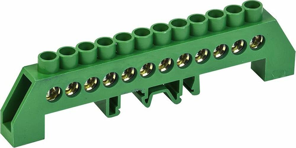 REXANT 11-2309 Шина PE «земля» в комбинированном зеленом изоляторе на DIN-рейку 6x9мм 12 групп REXANT