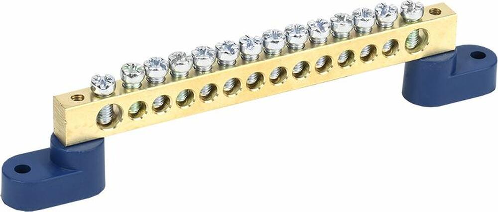 REXANT 11-2336 Шина «N» нулевая 8х12мм на двух угловых синих изоляторах 14 групп REXANT