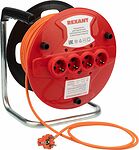 REXANT 11-7085 Удлинитель-шнур на катушке REXANT ПВС 3х1.0, 50 м, 4 гнезда, с/з, 10 А, 2200 Вт, IP20, оранжевый (Сделано в России)