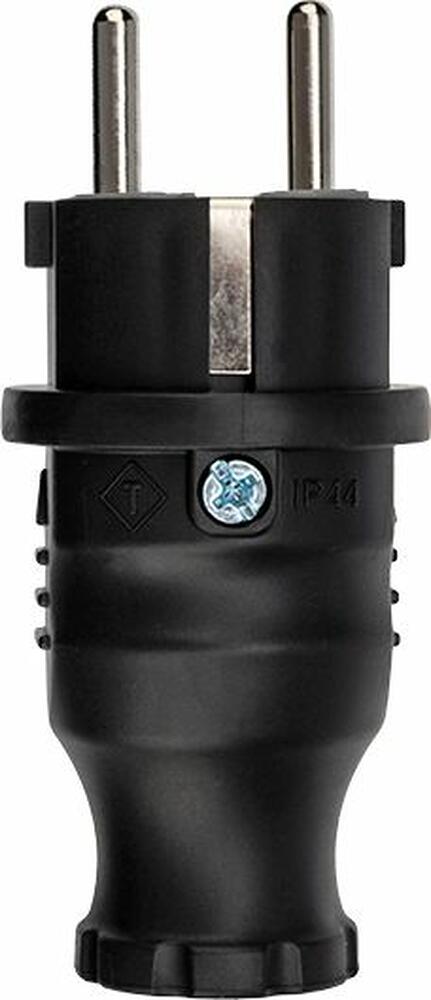 REXANT 111-001 Вилка влагозащищенная прямая, с/з, 16А, IP44, каучук, черная REXANT