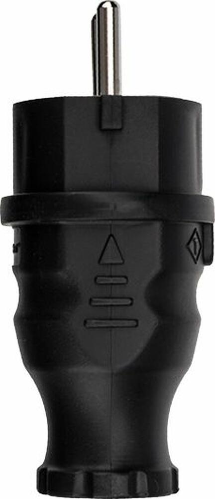 REXANT 111-001 Вилка влагозащищенная прямая, с/з, 16А, IP44, каучук, черная REXANT
