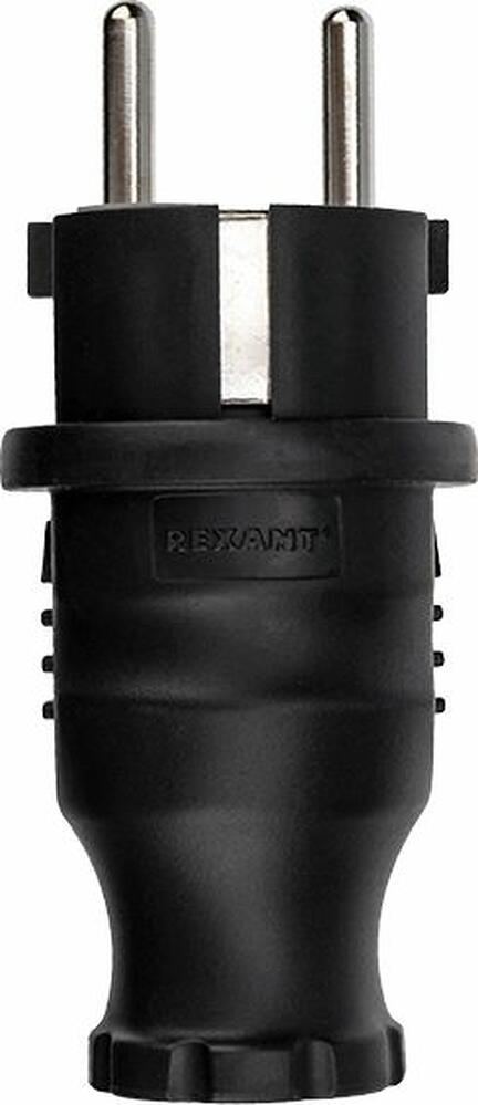 REXANT 111-001 Вилка влагозащищенная прямая, с/з, 16А, IP44, каучук, черная REXANT