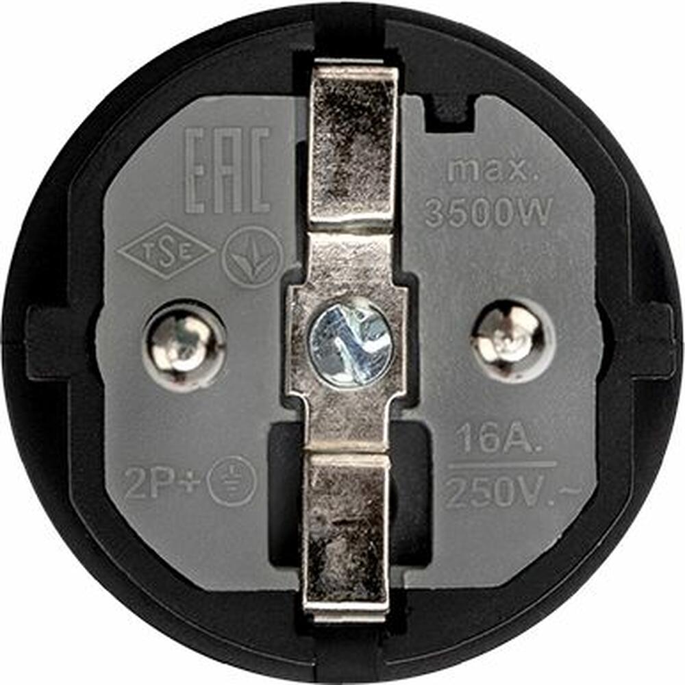 REXANT 111-001 Вилка влагозащищенная прямая, с/з, 16А, IP44, каучук, черная REXANT