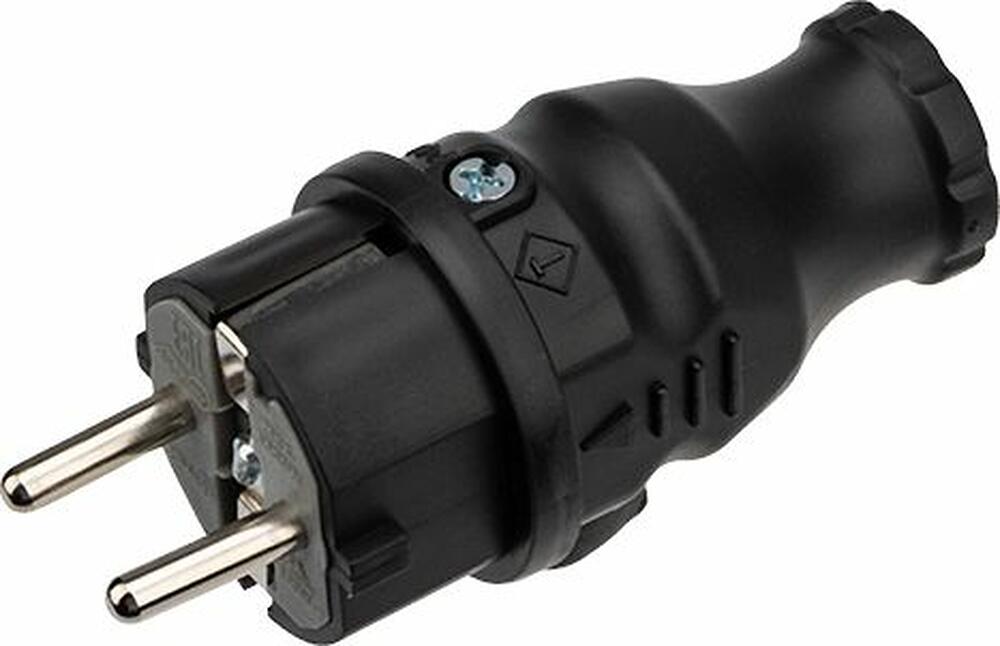 REXANT 111-001 Вилка влагозащищенная прямая, с/з, 16А, IP44, каучук, черная REXANT