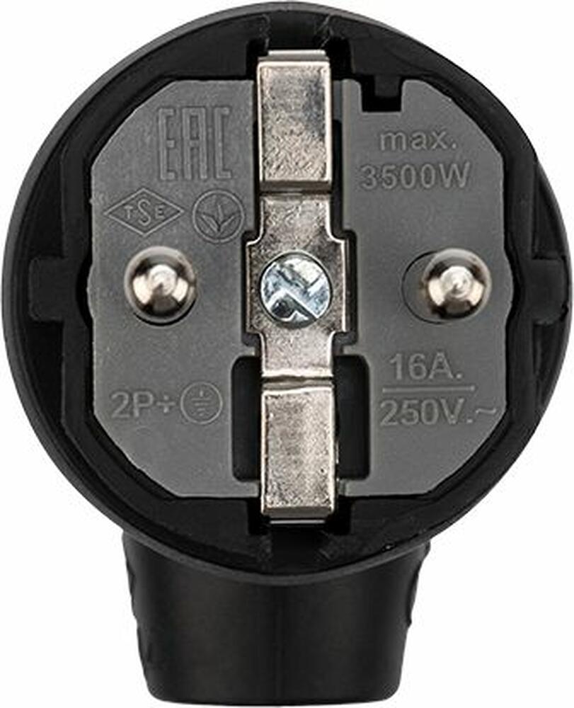 REXANT 111-002 Вилка влагозащищенная угловая с кольцом, с/з, 16А, IP44 каучук, черная REXANT