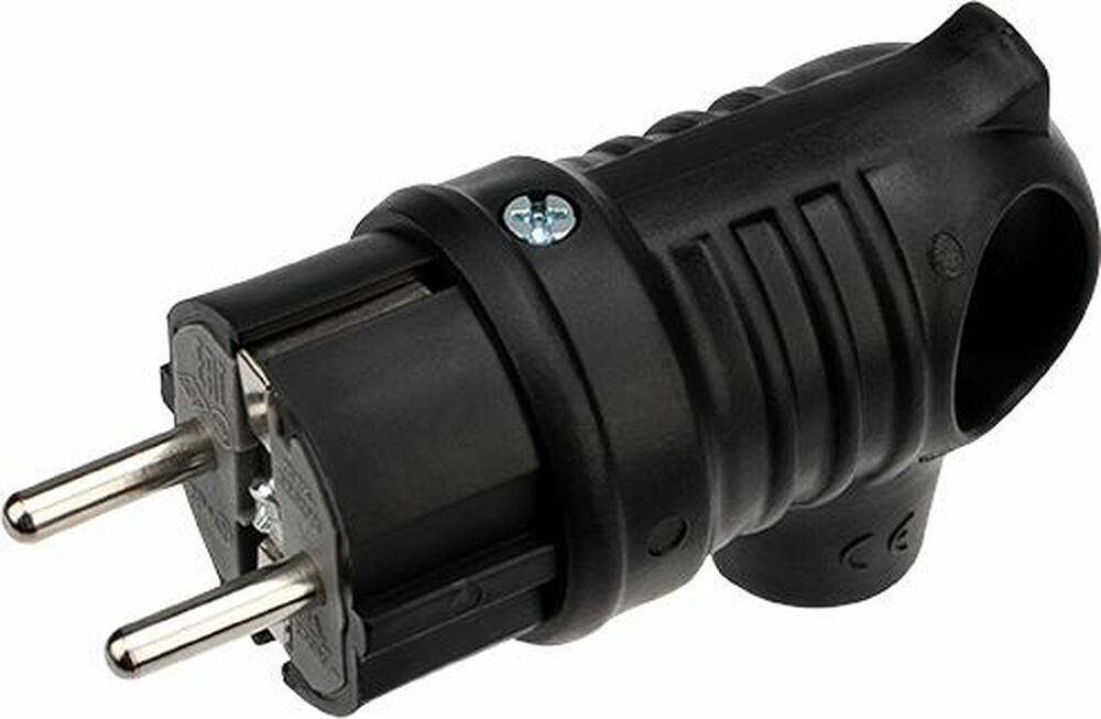 REXANT 111-002 Вилка влагозащищенная угловая с кольцом, с/з, 16А, IP44 каучук, черная REXANT