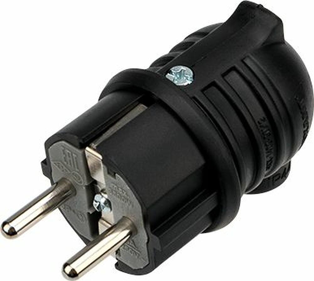 REXANT 111-003 Вилка влагозащищенная угловая, с/з, 16А, IP44 каучук, черная REXANT