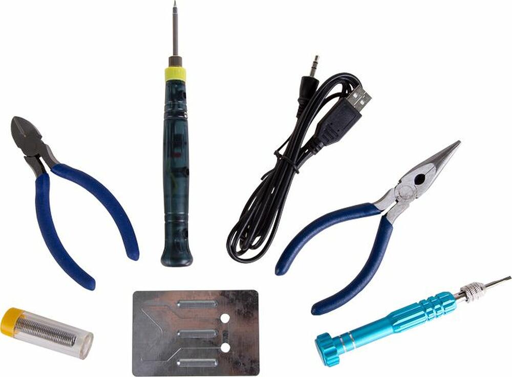 REXANT 12-0168 Набор для пайки №16 (USB-паяльник 8Вт, кусачки, тонкогубцы, подставка, припой, отвертка) REXANT