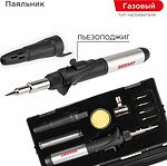 REXANT 12-0505 Паяльник-горелка с пьезоподжигом, газовый, 17мл, 6 насадок + припой + губка, коробка REXANT