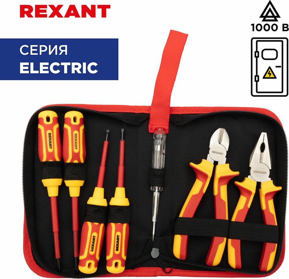 REXANT 12-4691-3 Набор диэлектрического инструмента RI-01, тканевый пенал, 7 предметов, до 1000В REXANT