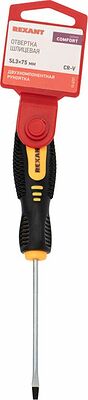 REXANT 12-4721 Отвертка шлицевая SL3х75мм, двухкомпонентная рукоятка REXANT
