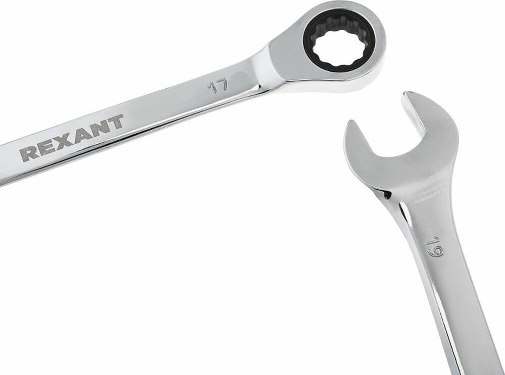 REXANT 12-4841-1 Набор ключей комбинированных трещоточных (8, 10, 13, 17, 19мм), 5 шт, CrV, зеркальное хромирование REXANT 