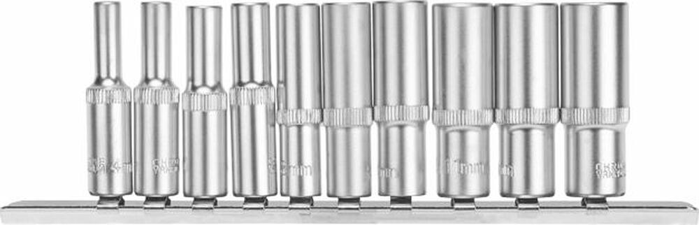 REXANT 12-8318 Набор удлиненных торцевых головок 1/4, шестигранные, CrV, 10 шт., 4-13мм REXANT