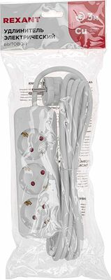 REXANT 13-4010 Удлинитель STANDARD 3 гнезда, 3м, 3х1,0мм², с/з, белый REXANT