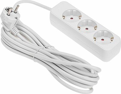 REXANT 13-4011 Удлинитель STANDARD 3 гнезда, 5м, 3х1,0мм², с/з, белый REXANT