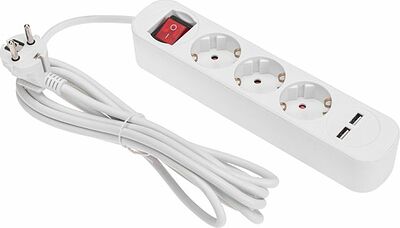 REXANT 13-4016 Удлинитель STANDARD 3 гнезда, 3м, 3х1,0мм², с/з, с выключателем, 2 USB, белый REXANT