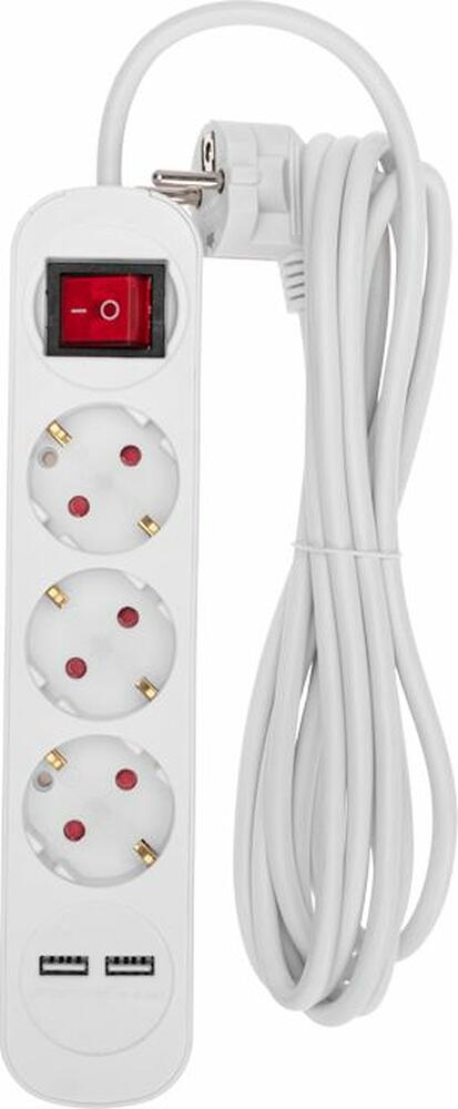 REXANT 13-4016 Удлинитель STANDARD 3 гнезда, 3м, 3х1,0мм², с/з, с выключателем, 2 USB, белый REXANT