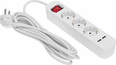 REXANT 13-4017 Удлинитель STANDARD 3 гнезда, 5м, 3х1,0мм², с/з, с выключателем, 2 USB, белый REXANT