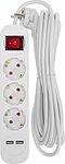 REXANT 13-4017 Удлинитель STANDARD 3 гнезда, 5м, 3х1,0мм², с/з, с выключателем, 2 USB, белый REXANT