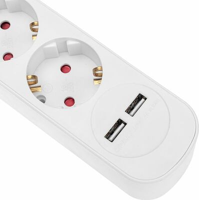 REXANT 13-4017 Удлинитель STANDARD 3 гнезда, 5м, 3х1,0мм², с/з, с выключателем, 2 USB, белый REXANT
