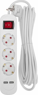 REXANT 13-4017 Удлинитель STANDARD 3 гнезда, 5м, 3х1,0мм², с/з, с выключателем, 2 USB, белый REXANT