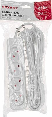 REXANT 13-4025 Удлинитель STANDARD 4 гнезда, 5м, 2х1,0мм², б/з, белый REXANT