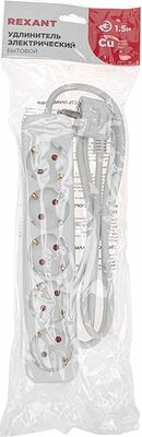 REXANT 13-4028 Удлинитель STANDARD 5 гнезд, 1,5м, 3х1,0мм², с/з, белый REXANT