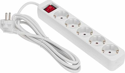 REXANT 13-4032 Удлинитель STANDARD 5 гнезд, 3м, 3х1,0мм², с/з, с выключателем, белый REXANT