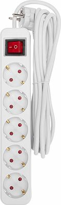 REXANT 13-4032 Удлинитель STANDARD 5 гнезд, 3м, 3х1,0мм², с/з, с выключателем, белый REXANT