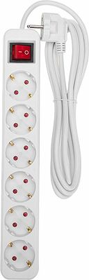 REXANT 13-4047 Удлинитель STANDARD 6 гнезд, 3м, 3х1,0мм², с/з, с выключателем, белый REXANT