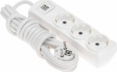 REXANT 13-4110 Удлинитель PREMIUM 3 гнезда, 3м, 3х1,5мм², с/з, 2 USB, белый REXANT