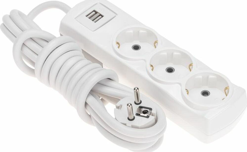 REXANT 13-4110 Удлинитель PREMIUM 3 гнезда, 3м, 3х1,5мм², с/з, 2 USB, белый REXANT
