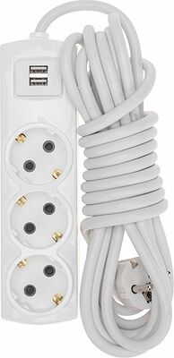 REXANT 13-4111 Удлинитель PREMIUM 3 гнезда, 5м, 3х1,5мм², с/з, 2 USB, белый REXANT
