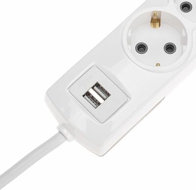 REXANT 13-4111 Удлинитель PREMIUM 3 гнезда, 5м, 3х1,5мм², с/з, 2 USB, белый REXANT