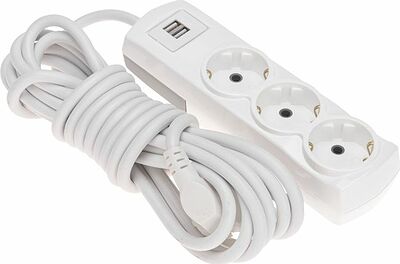 REXANT 13-4111 Удлинитель PREMIUM 3 гнезда, 5м, 3х1,5мм², с/з, 2 USB, белый REXANT