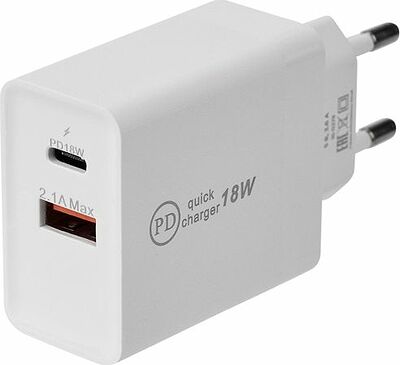 REXANT 16-0278 Сетевое зарядное устройство Type-C + USB 3.0 с Quick charge, белое REXANT