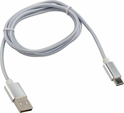 REXANT 18-1899 Кабель USB-A – Type-C, 2,1A, 1м, в серебрянной нейлоновой оплетке REXANT