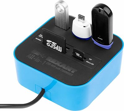 REXANT 18-4121 Разветвитель USB на 3 порта+картридер (все в одном) черный REXANT
