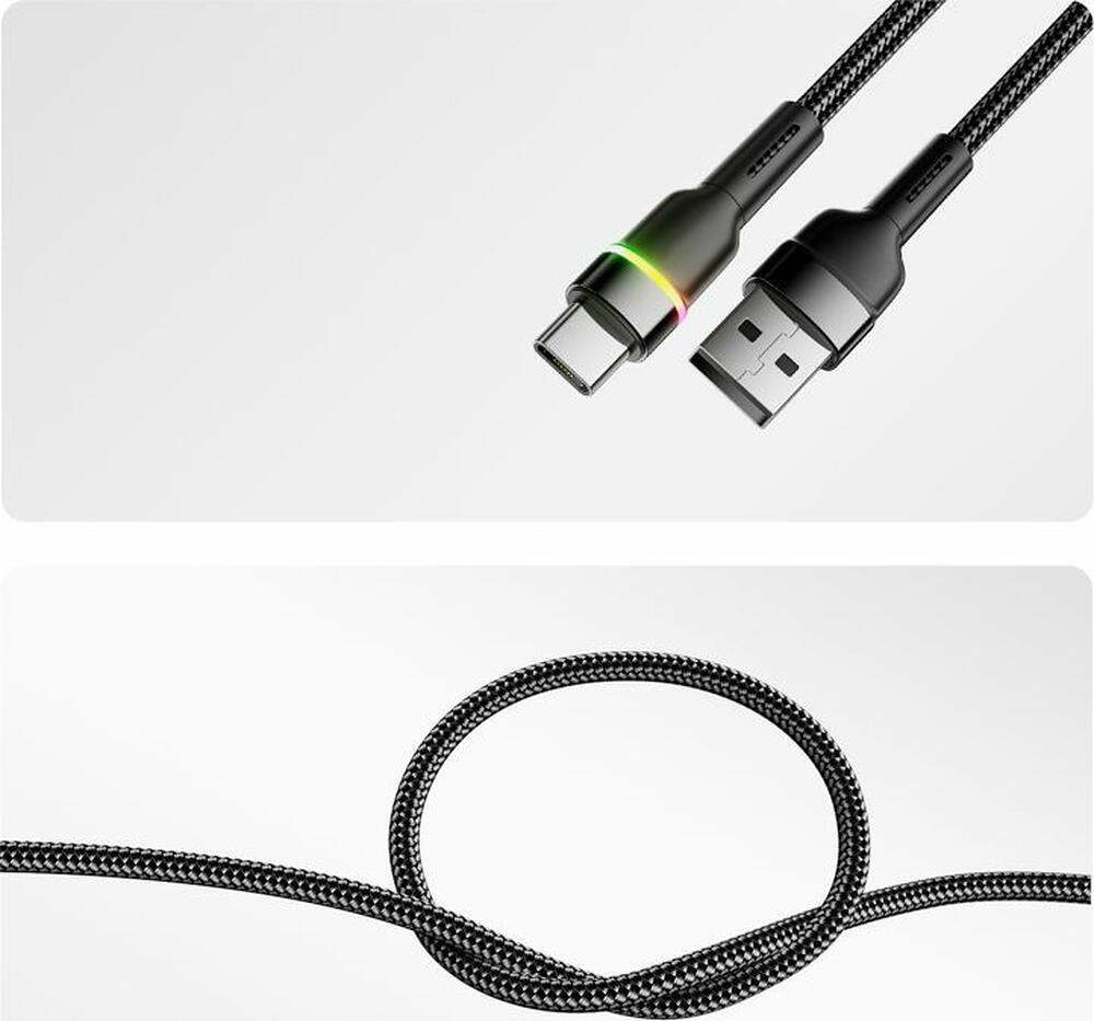 REXANT 18-7065 Кабель USB-A – Type-C, 3А, 18Вт, 1м, в черной нейлоновой оплетке, с LED подсветкой REXANT