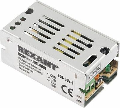 REXANT 200-005-1 Источник питания 110-250 V AC/12 V DC 0,5 A 6 W с разъемами под винт, без влагозащиты (IP20)