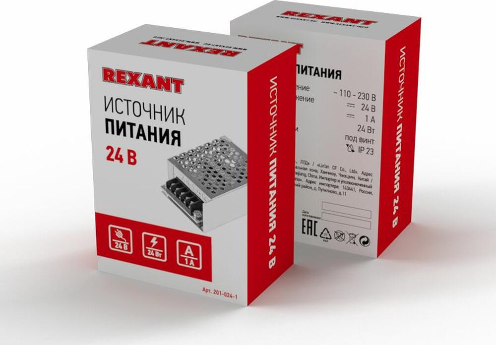REXANT 201-024-1 Источник питания AC 110-250V/DC 24V 1A 24W с разъемами под винт (IP20)
