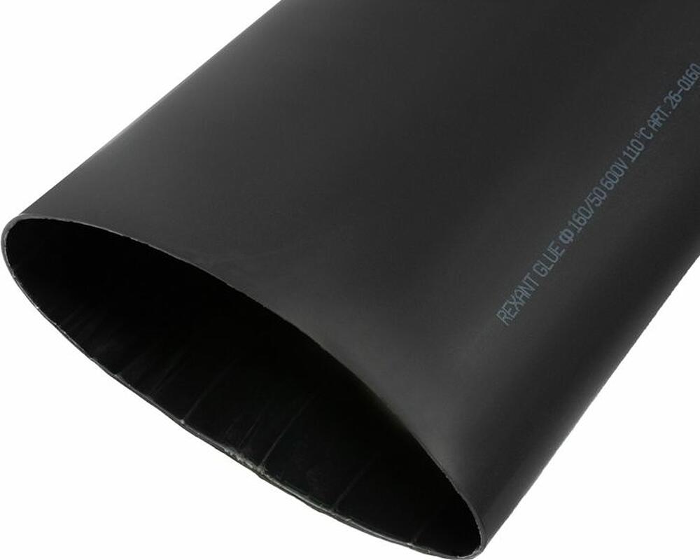 REXANT 26-0160 Трубка термоусаживаемая СТТК (3-4:1) среднестенная клеевая 160,0/50,0мм, черная, упаковка 1 шт. по 1м REXANT