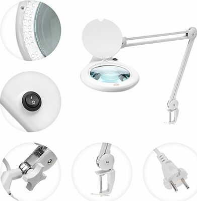 REXANT 31-0503 Лупа на струбцине круглая 5D с подсветкой 84 SMD LED, ø178мм, белая REXANT
