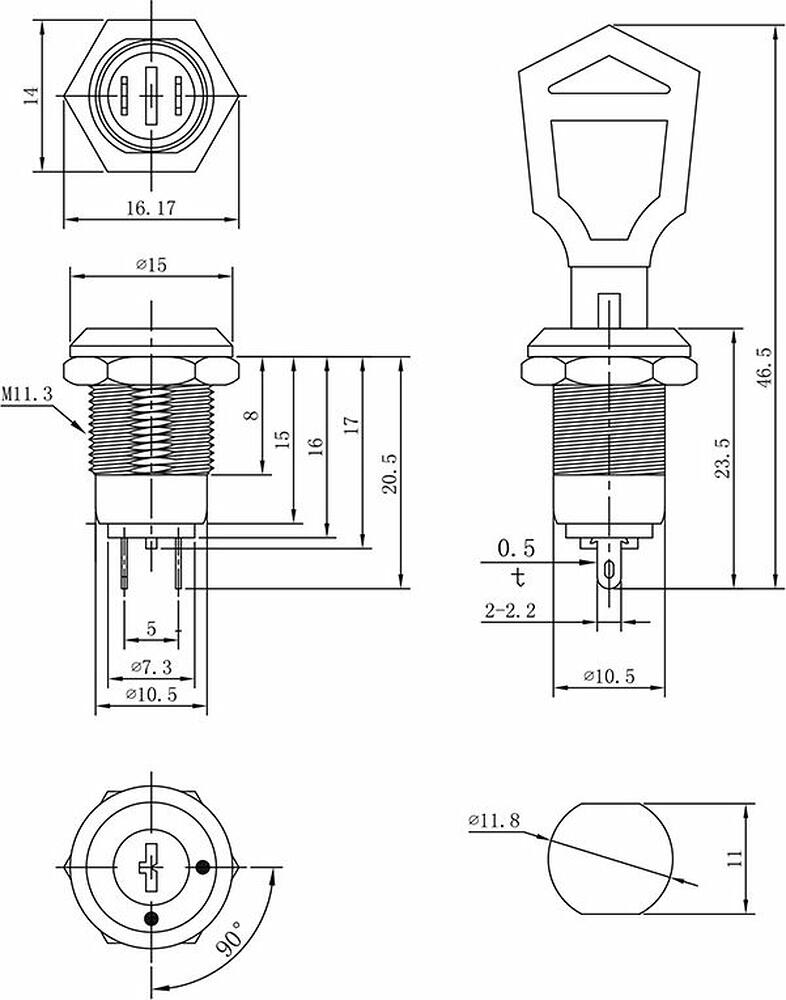 REXANT 36-4470 Выключатель ключ Ø12 250V 0.5А (2с) ON-OFF (K12-01) REXANT