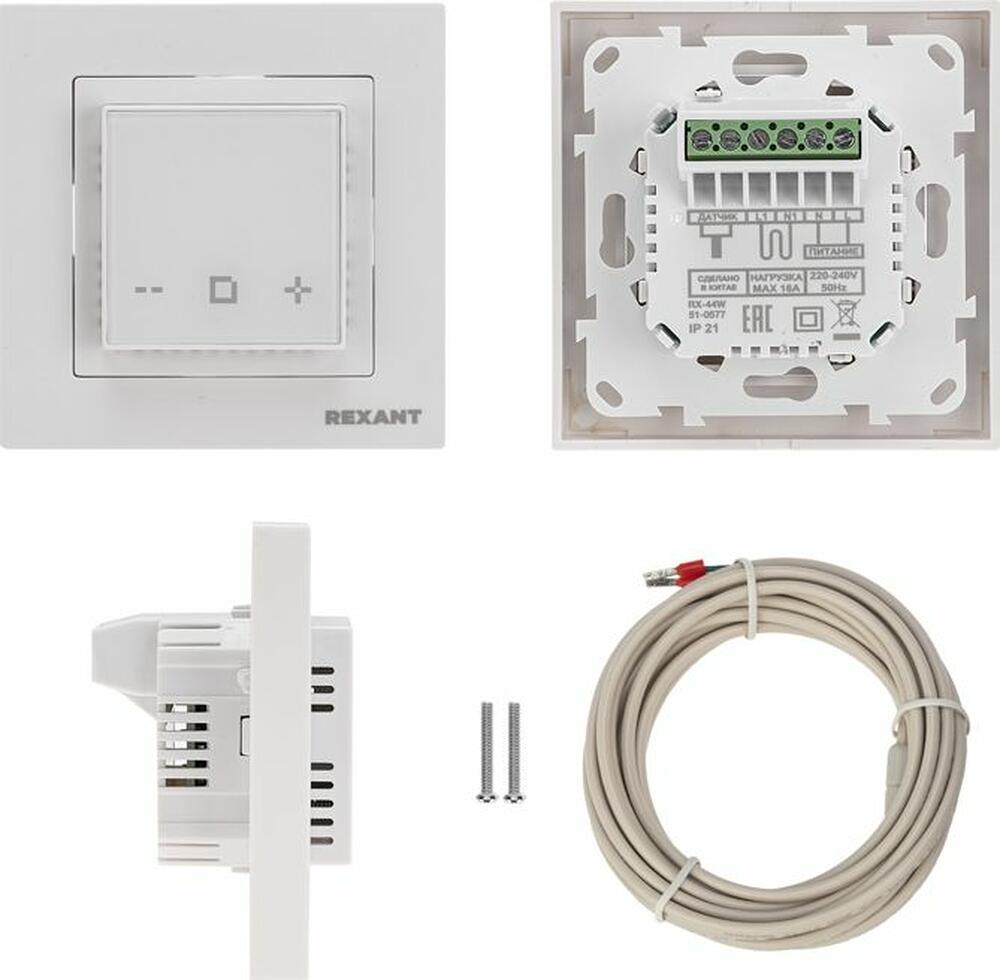 REXANT 51-0577 Терморегулятор цифровой RX-44W сенсорный, программируемый, с Wi-Fi, белый REXANT (совместим с рамкой Schneider, Legrand, ABB, Gira)