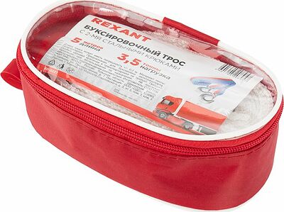 REXANT 80-0227 Трос буксировочный 3,5т, 5м, с двумя крюками, в чехле REXANT