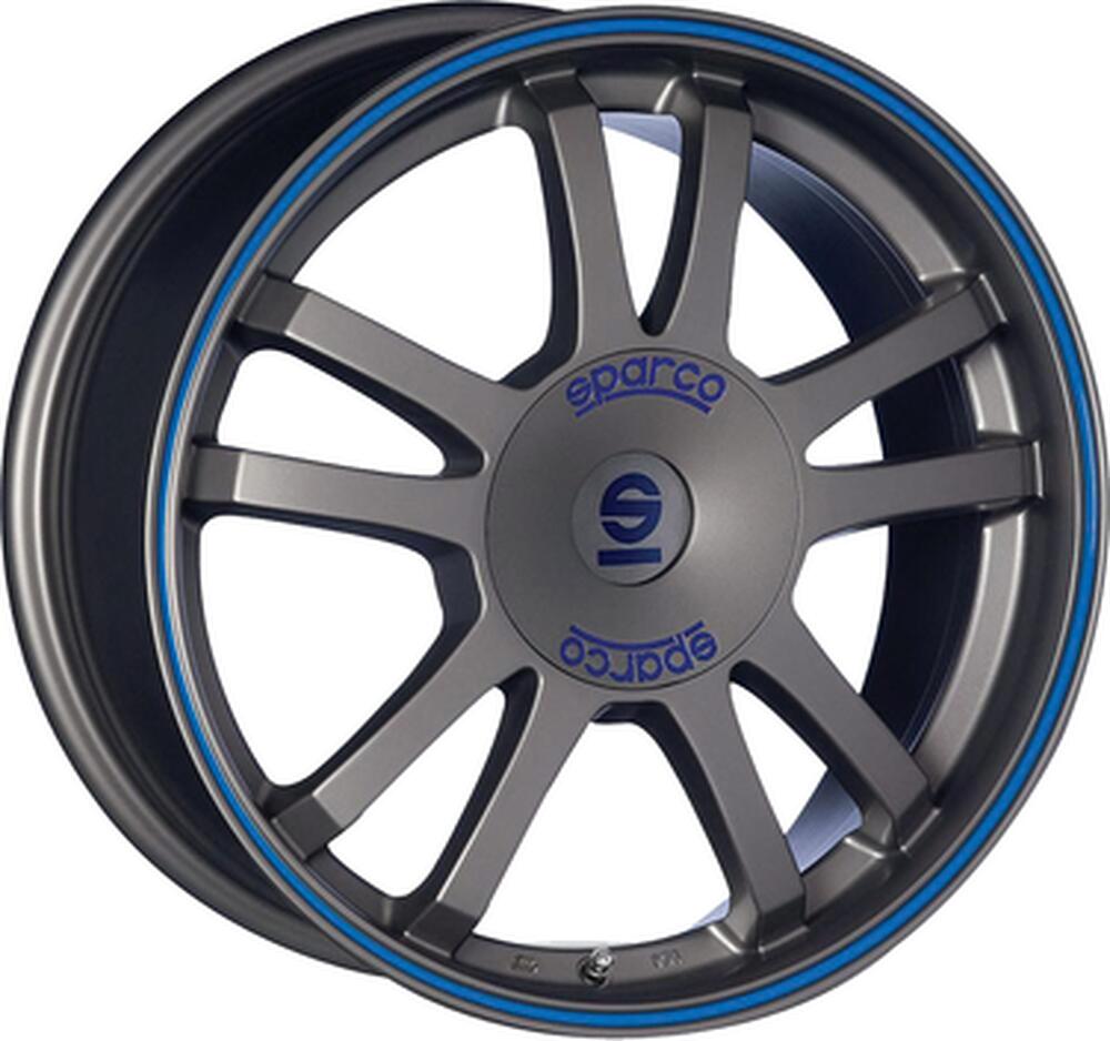 Sparco Rally 7x16 5x112 ET 48 Dia 75 MATT SILVER TECH BLUE LIP